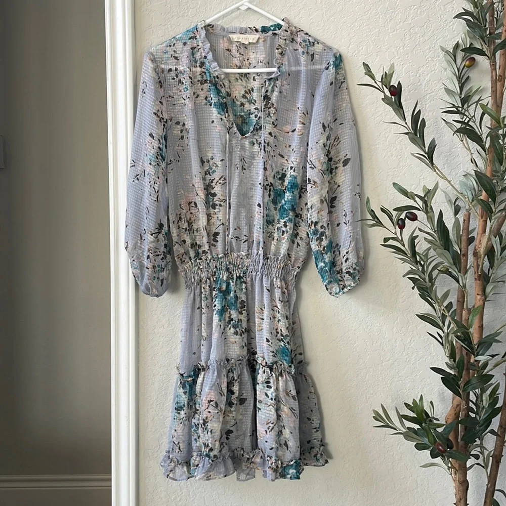 Love Stitch Women’s Boho Floral Smocked Sheer A-Line Ruffle Dress Size Medium - Picture 6 of 9